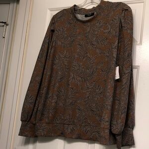 Ella Rafaella Brown and Gray Long Sleeve Top